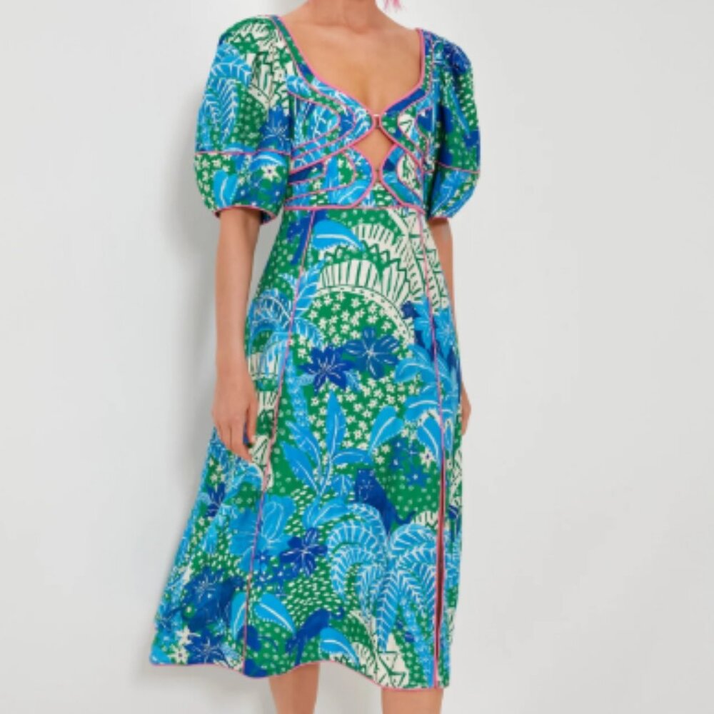 NWT FARM Rio Jungle Panther Green Midi Dress Size Large